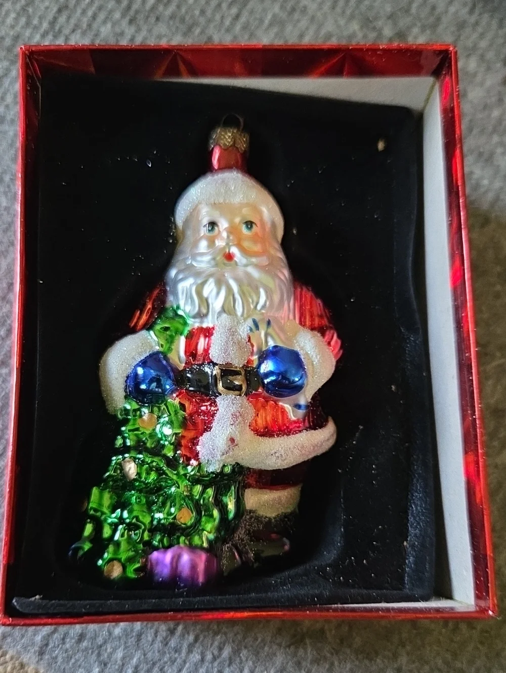 Target Santa Glass Ornament - Red, White, Green with Blue & Purple Accents
